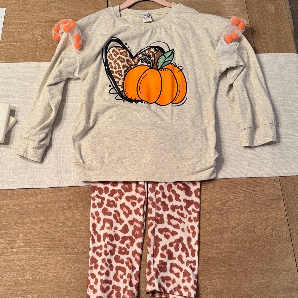 Kids Pumpkin and Leopard Print Matching Set
